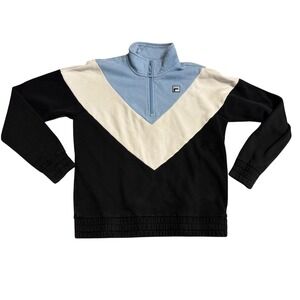 Fila Colorblock Quarter Zip Sweatshirt Pullover Light Blue White Black Youth M